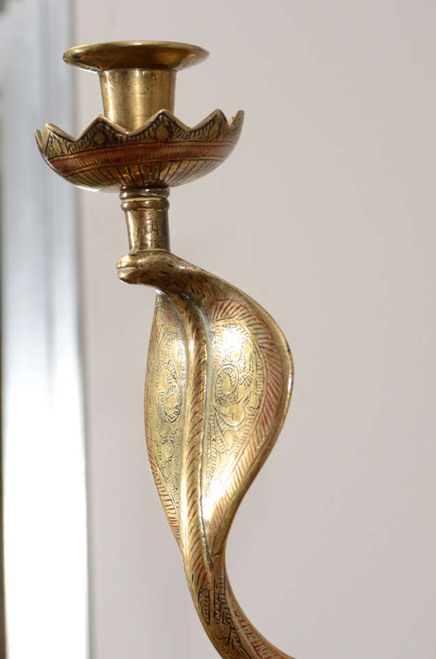 Pair of Egyptian Revival Brass Serpent Sconces 2