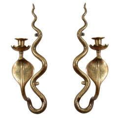 Pair of Egyptian Revival Brass Serpent Sconces