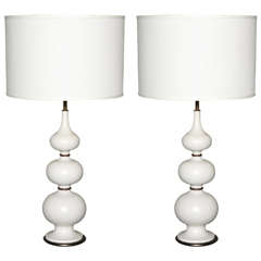 Pair Of Gerald Thurston For Liteolier White Ceramic Table Lamps