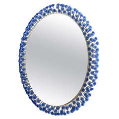 Vintage Oval Mirror With Blue Flowers