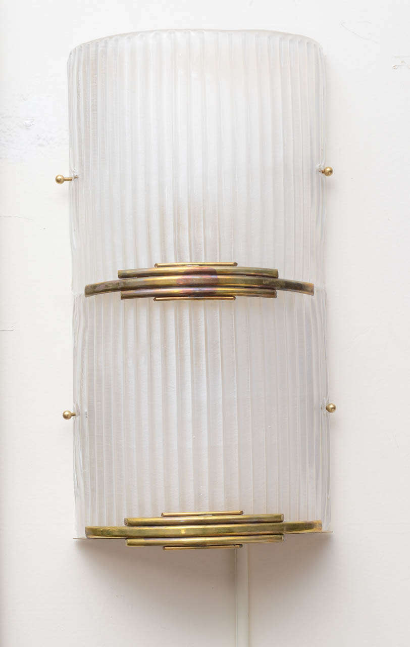 Art Deco Vintage Brass and Murano Glass Sconces