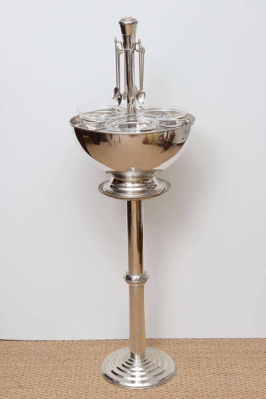 Elegant Caviar and Champagne Ice Bucket in Silverplate on a Stand. The Ice Bucket is removable for easy refilling. Holds 3 Bottles and Glass Dishes for Caviar or other accoutrements.
