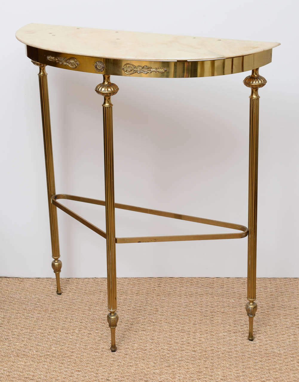 Demi Lune Brass Console from Italy with rare Marble Top.
