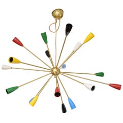 The Moderns Modern Italian Multicolored Eighteen-Shade Brass Chandelier Stilnovo