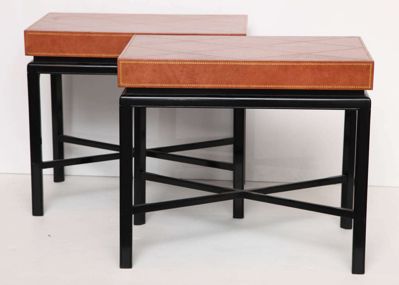 American Pair of Leather Top Side Tables by Tommi Parzinger