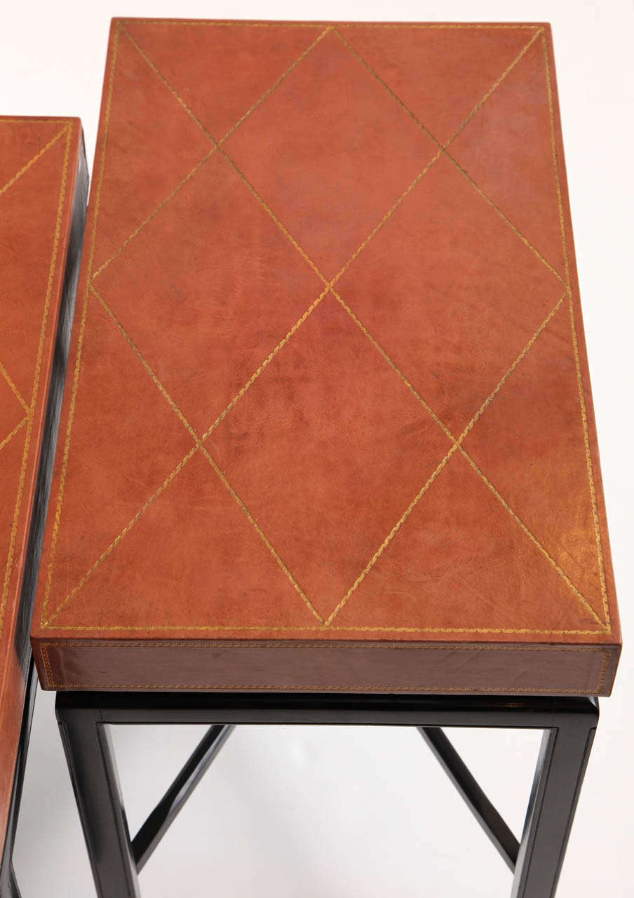 20th Century Pair of Leather Top Side Tables by Tommi Parzinger