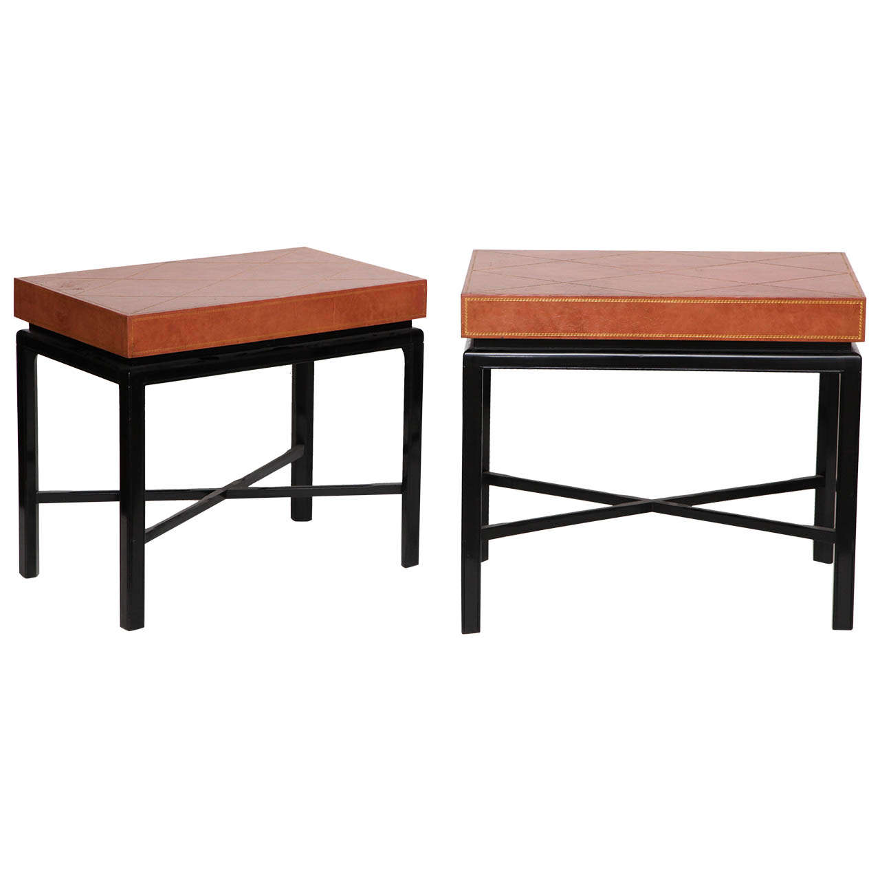 Pair of Leather Top Side Tables by Tommi Parzinger at 1stDibs