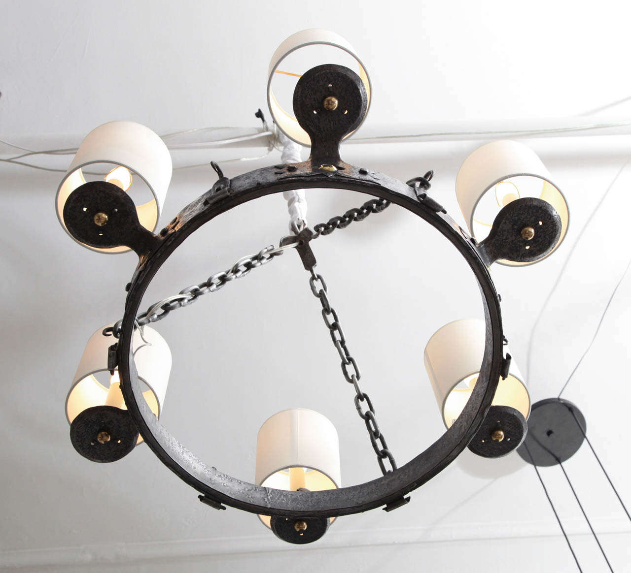 A Modernist 1920's Arts & Crafts Wrought Iron and Brass Ceiling Fixture In Excellent Condition In New York, NY