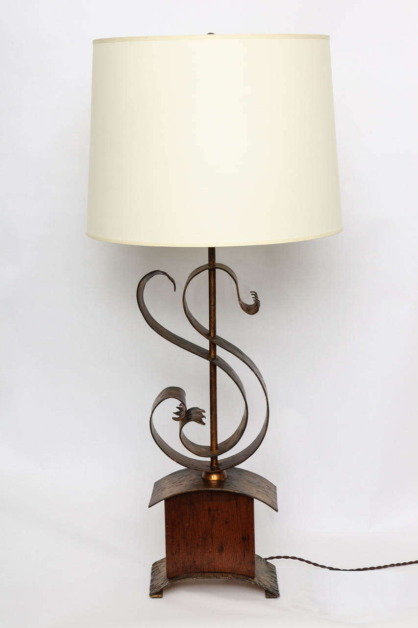 Table Lamps Pair Art Moderne iron and wood 1940's.
New sockets and rewired
Shades not included