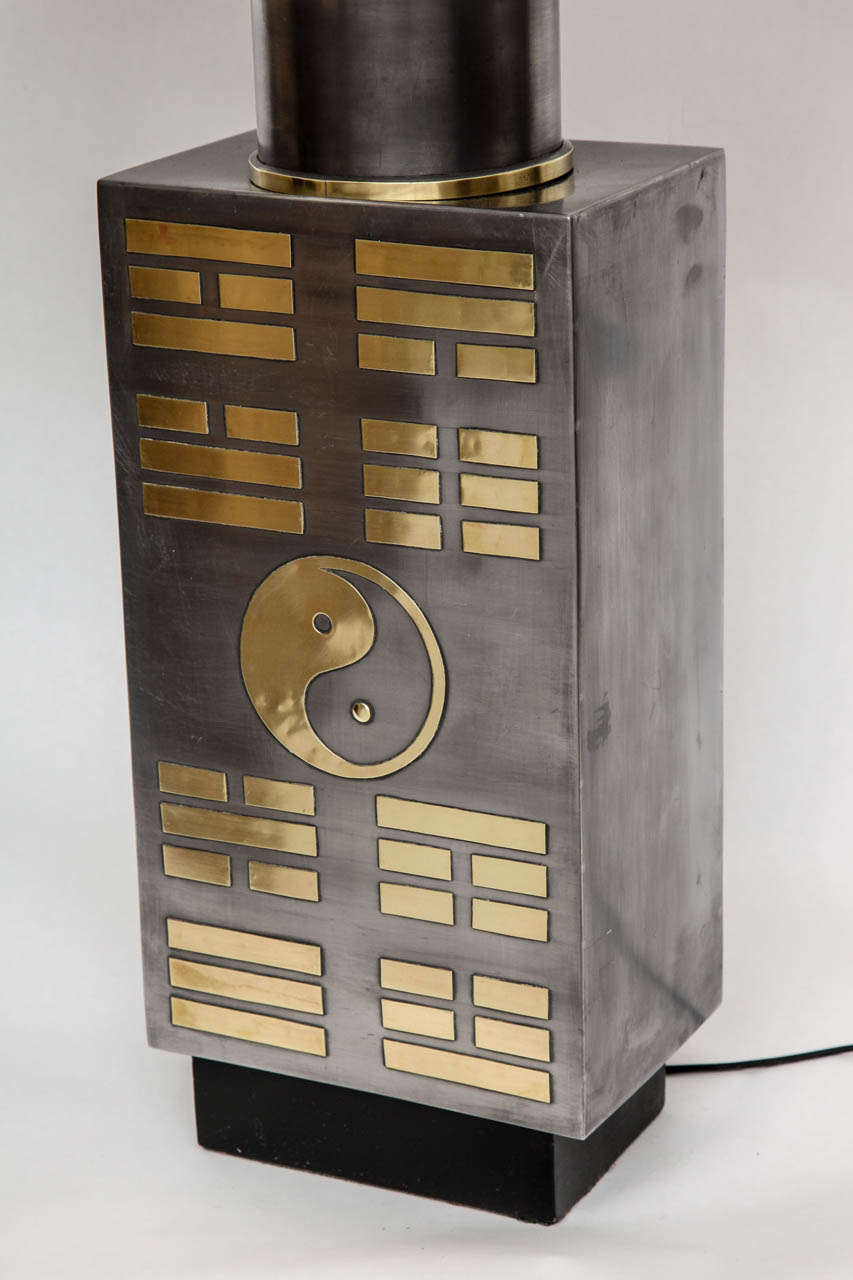 North Korean Table Lamp Mid Century Modern pewter and brass Yin Yang Korea 1960's For Sale