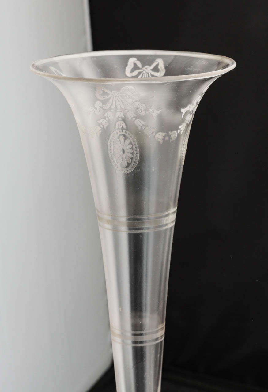Edwardian Tall Sterling Silver-Mounted Irridescent Etched Glass Vase 1