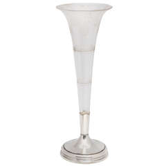 Edwardian Tall Sterling Silver-Mounted Irridescent Etched Glass Vase