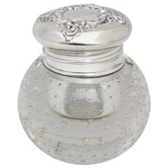 Sterling Silver-Mounted "Pairpoint Controlled Bubbles" Crystal Inkwell