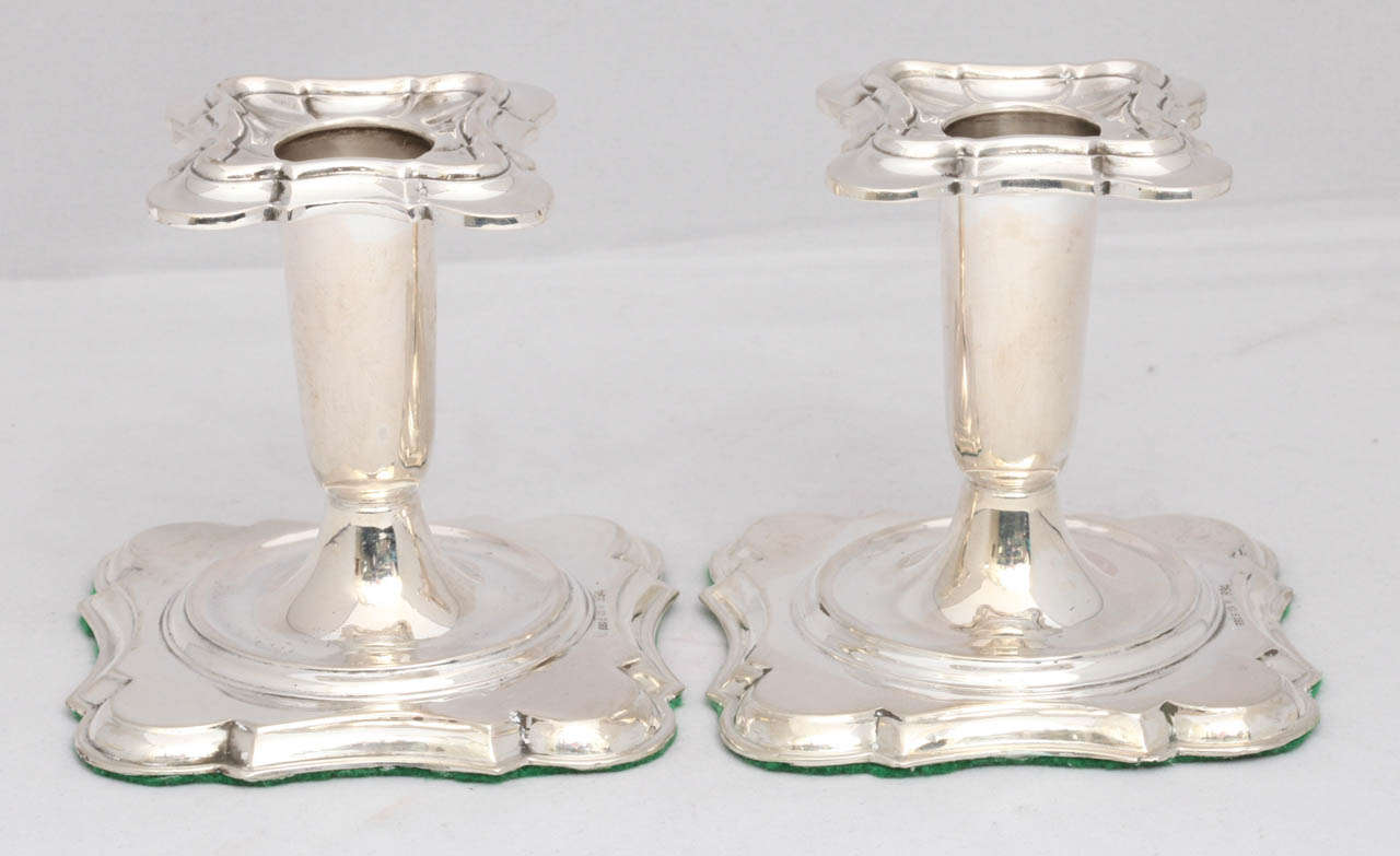 Art Deco, continental 850 silver candlesticks, EFTF Norway, circa 1930s, Theo. Cousins - maker. Measures: 3 3/4