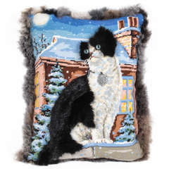 Frederique Morrel Winter Cat Needlepoint Pillow