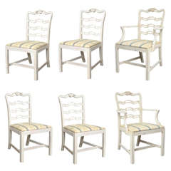 Set of Six Vintage Hand Painted Ribbon Back Dining Chairs