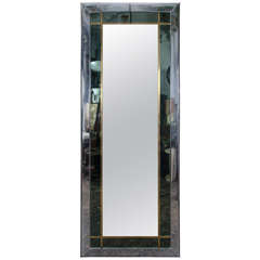 Tall Italian 1960s Mirror in Chrome and Brass Frame