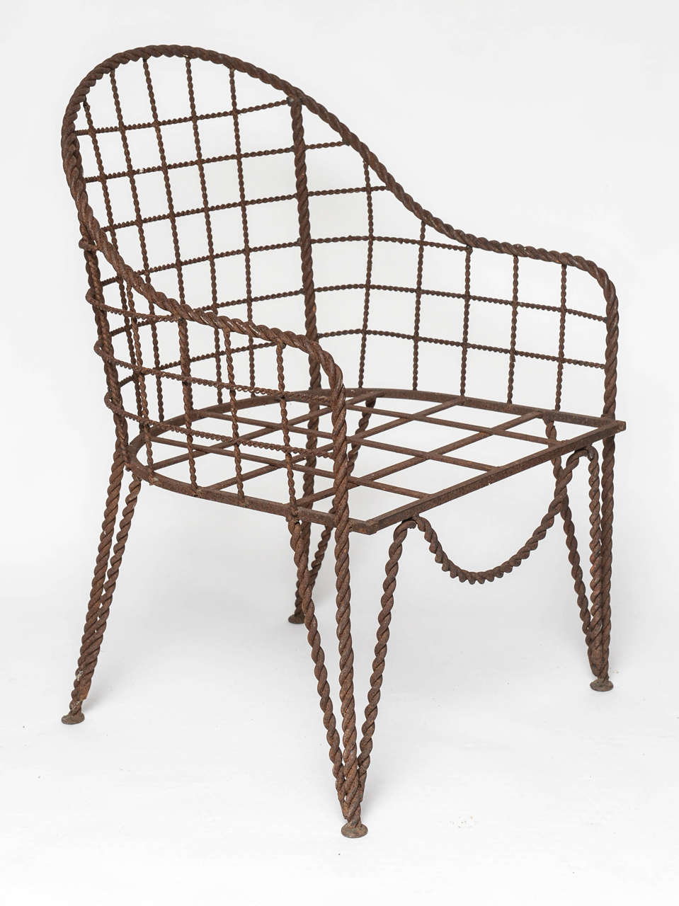 Exceptional and rare Rene Prou wrought iron chair with twisted work of iron as found condition.
