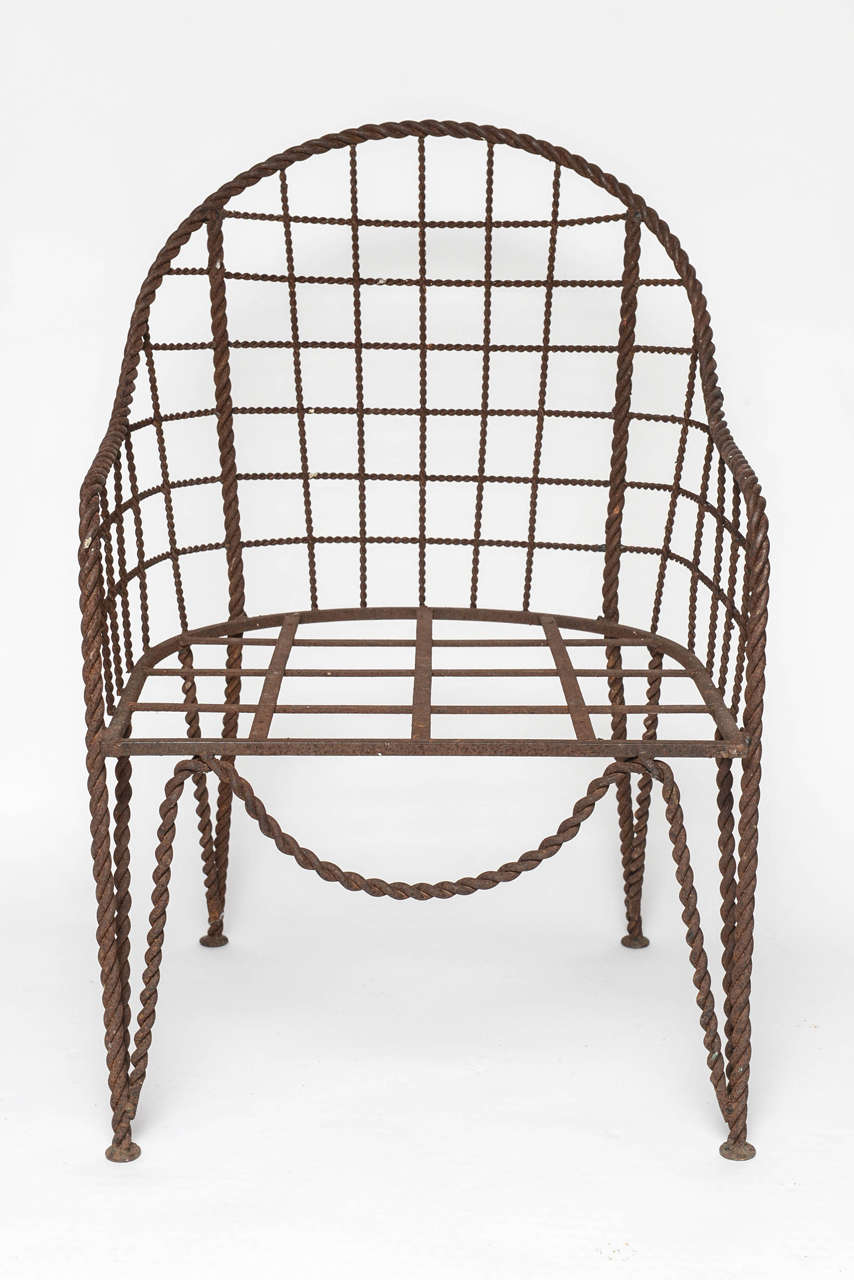 French Exceptional and Rare Rene Prou Wrought Iron Chair For Sale