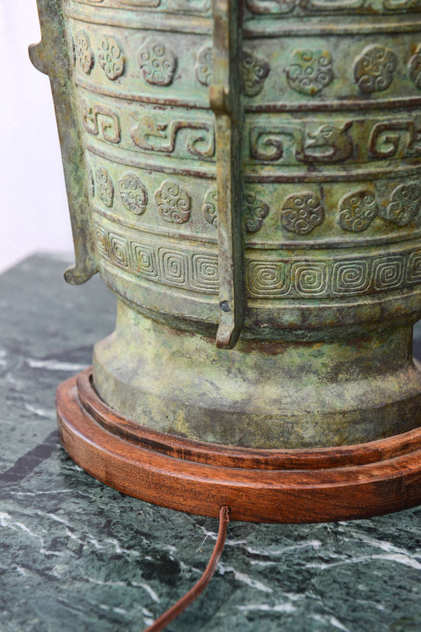 Oversized Verdigris Bronze Asian Table Lamps 1