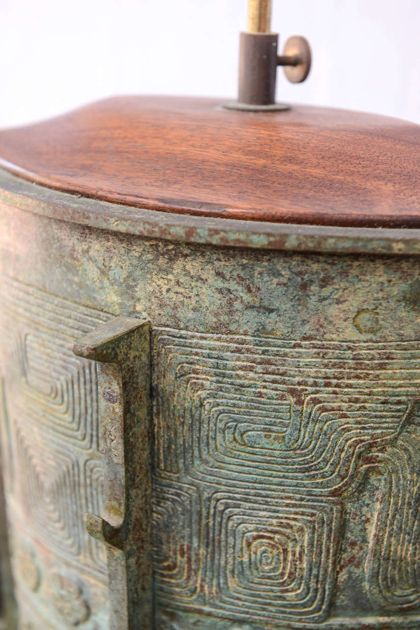 Oversized Verdigris Bronze Asian Table Lamps 3