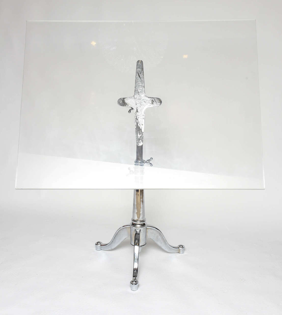 Antique Cast Iron Base Easel / Drafting Table with Lucite Top at