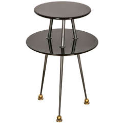 Vintage Gueridon with Two Lacquered Tops, circa 1959 by Jules Leleu