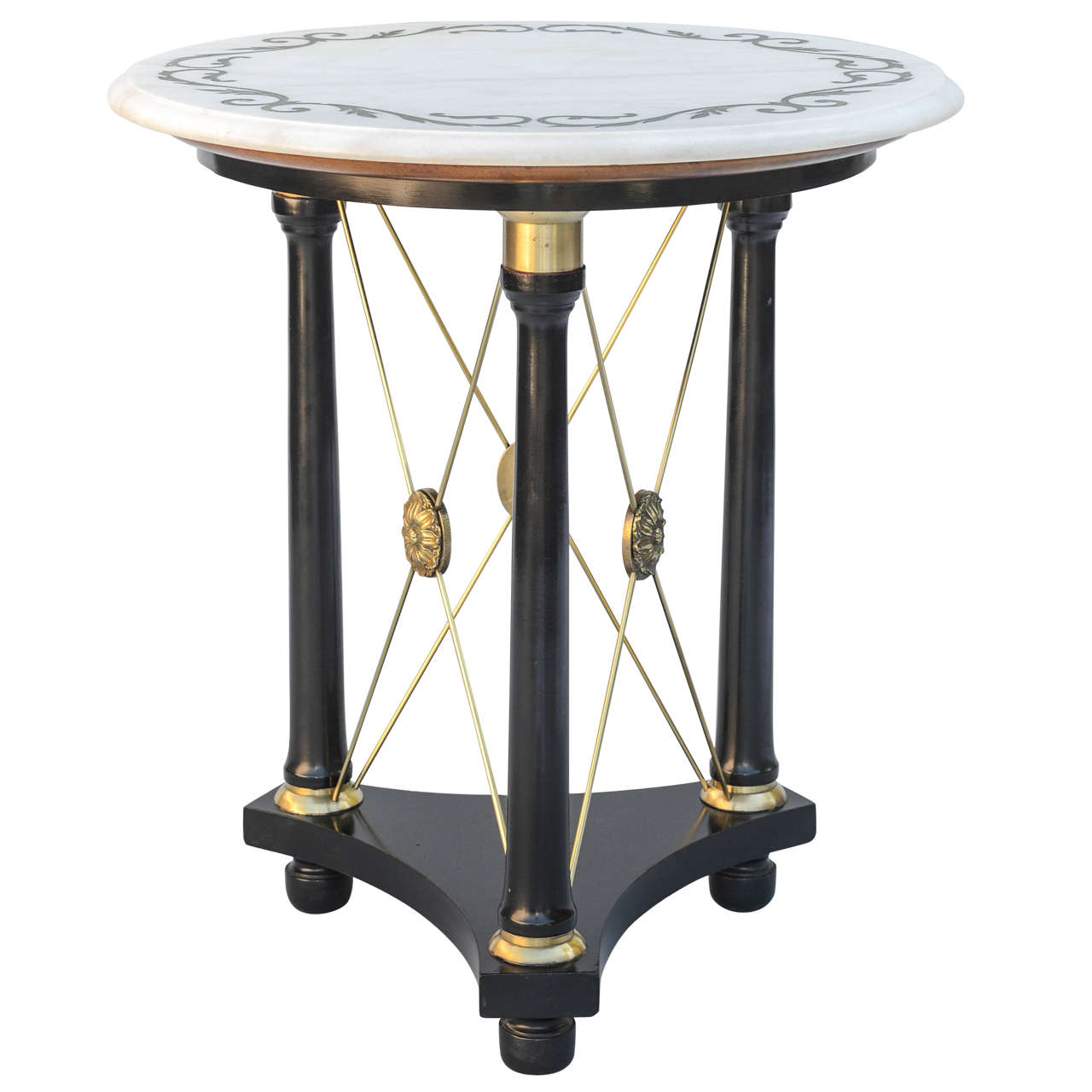 Mid-century Regency Table with Scroll-etched Marble Top