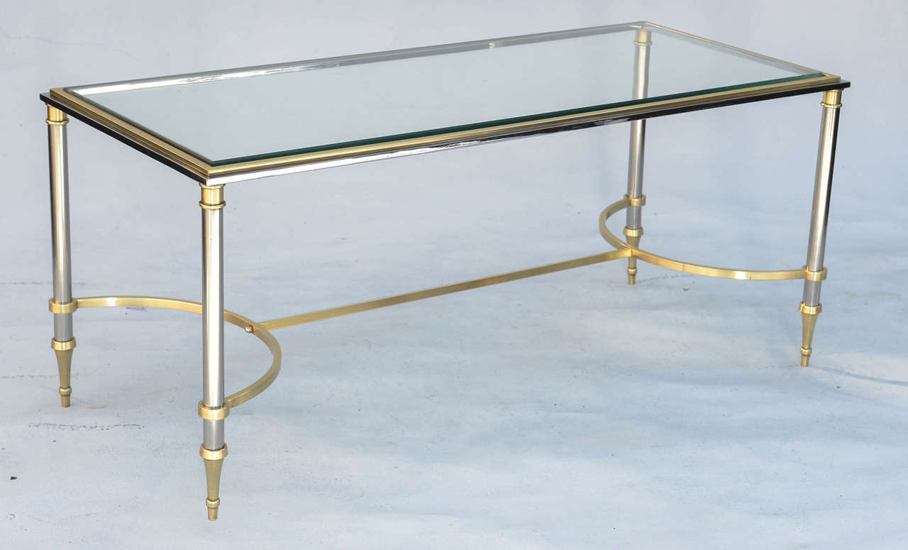 20th Century Brass and Steel Jansen Style Coffee Table