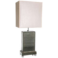 Pair of table lamps, wood covered with thick cut mirrors