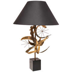 Curtis Jere Brutalist Table Lamp in Brass