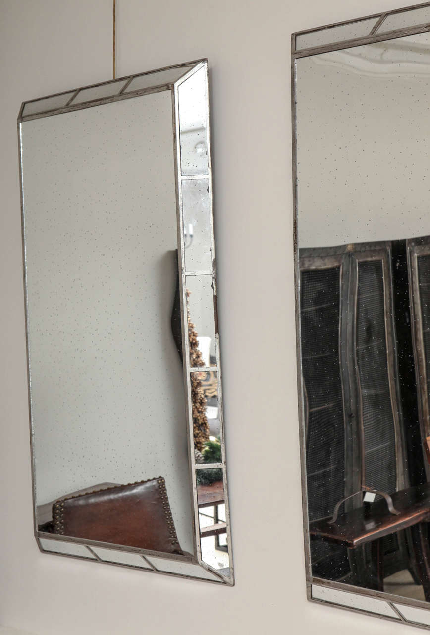 French Pair of Mid-20th Century Mirrors within Silverwood frames