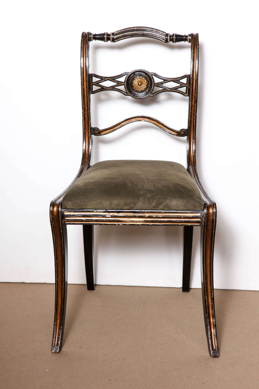 Early 19th Century English Regency, Lacquer and Parcel Gilt Side Chair
