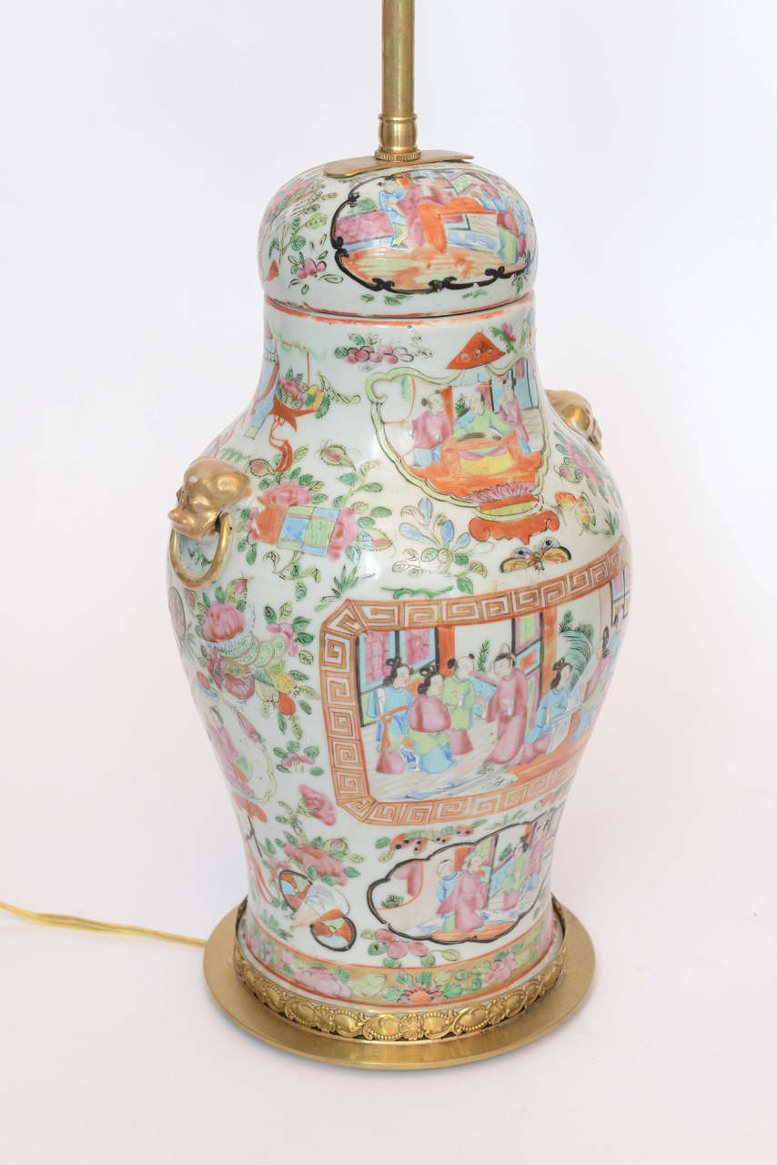 Pair of Chinese Rose Medallion Covered Jar Lamps For Sale 2