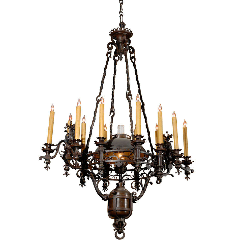 French 19th.C Iron Country Chandelier. For Sale