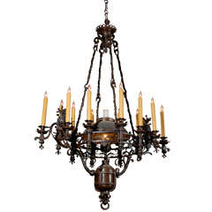 French 19th.C Iron Country Chandelier.