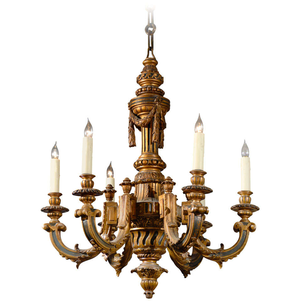 19th.C Italian Carved Giltwood chandelier For Sale