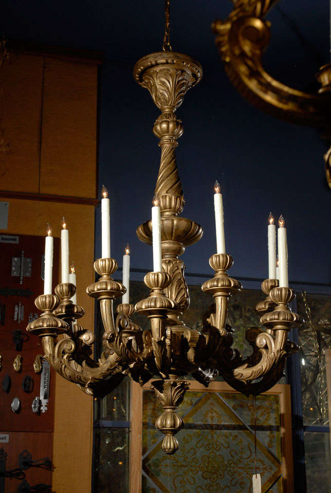 Pair of 19th.c Italian Carved and Gilded Wood Chandeliers