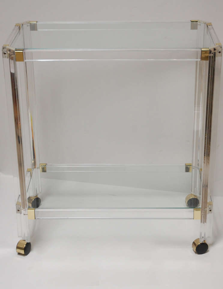 Charles Hollis Jones Lucite and Brass Trolley.