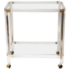 Charles Hollis Jones Lucite and Brass Trolley.