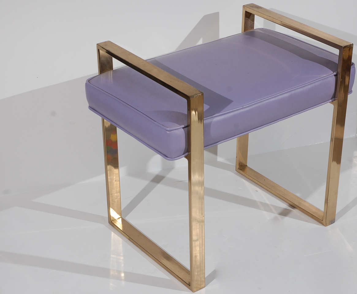 Milo Baughman Thayer Coggin brass bench upholstered in lavender vinyl.