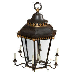 Early 20thC Regency Style Jumbo Lantern with Gilt Detail