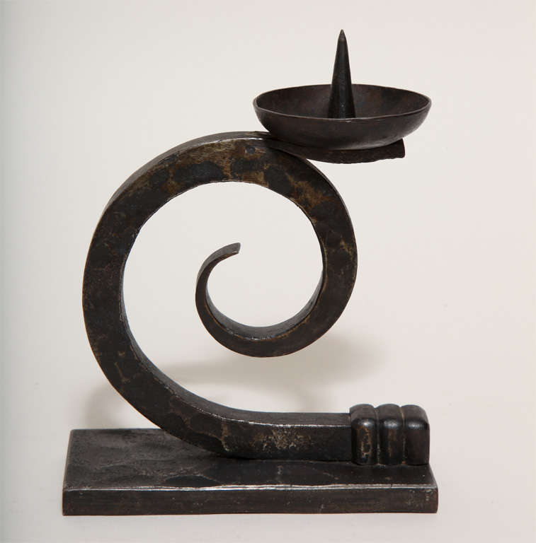 French Michel Zadounaisky Art Deco Forged Iron Pricket Candlestick