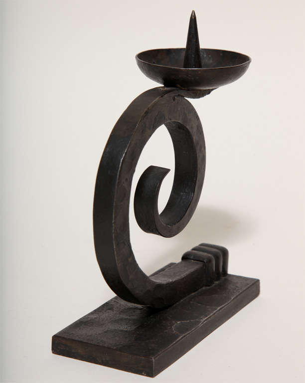 Michel Zadounaisky Art Deco Forged Iron Pricket Candlestick 1