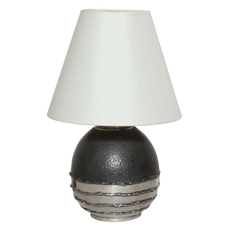 Art Deco Small Pewter Table Lamp by René Delavan at 1stDibs