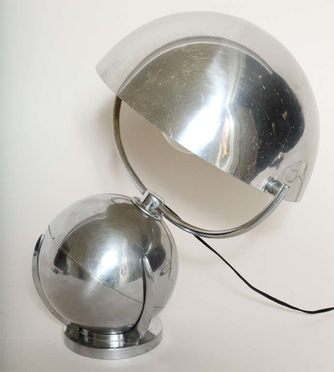 Mid-20th Century Felix Aublet French Art Deco Boule Nickelled Metal Desk Lamp For Sale