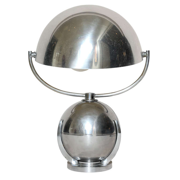 Felix Aublet French Art Deco Boule Nickelled Metal Desk Lamp For Sale