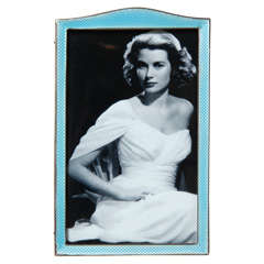 English Art Deco Silver 
Blue Guilloche Enamel Photograph Frame
