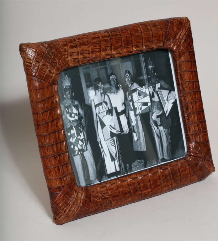 Handmade alligator photograph frame with great patina and original wooden back and stand.
Stamped:  Made in Cuba

*Variety of other photograph frames available.