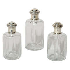 French Set of Three Crystal & Silver Bottles by Risler & Carre